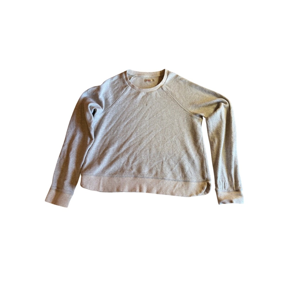 Faherty‎ Oatmeal Waffle Knit Raglan Sweatshirt with Elbow Patches Womens Medium